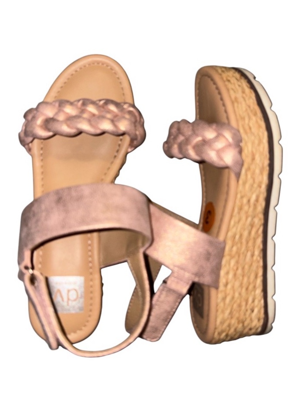 Dolce Vita Mettalic Pink Braided Espadrille Wedge Sandal W/White Non mark sole